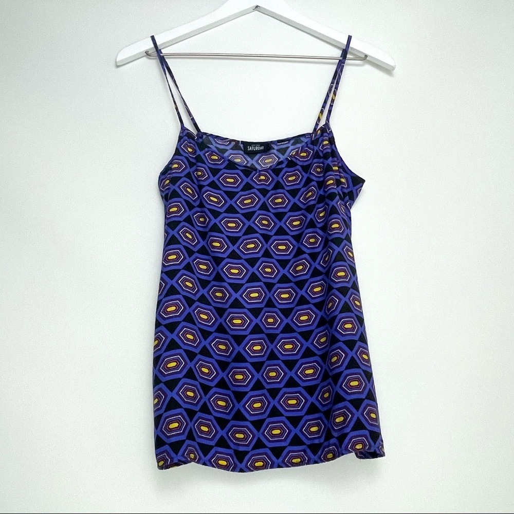 Kate Spade Saturday Geometric Spaghetti Strap Silk Blend Tank Top Size Small